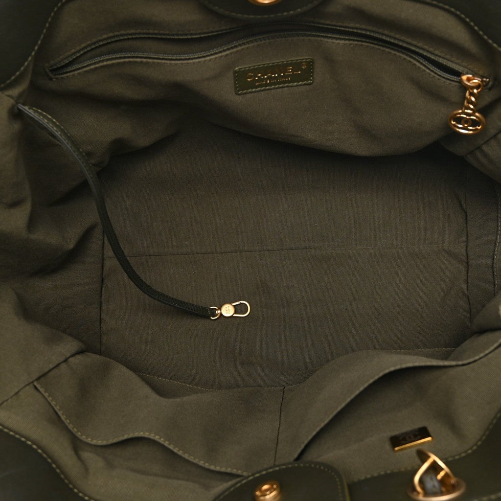 Calfskin Embossed Medium Deauville Tote Khaki