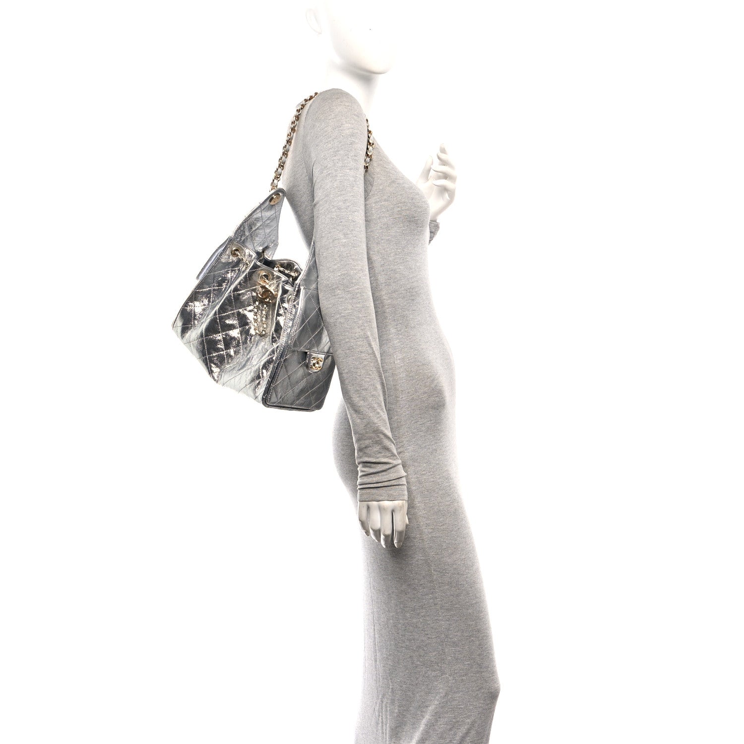 Metallic Crumpled Calfskin Quilted Small Chanel 25 Handbag Silvery