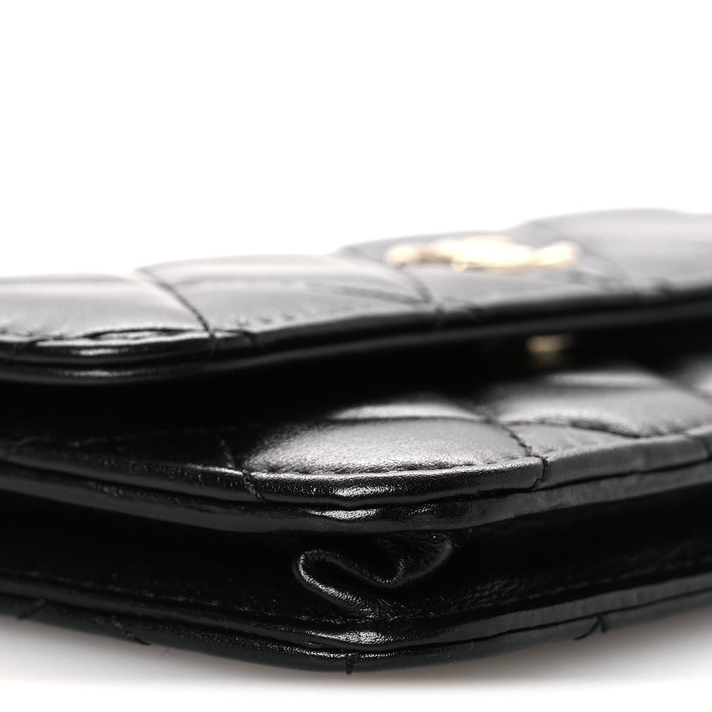 Calfskin Quilted Mini Maxi Pearls Wallet On Chain WOC Black