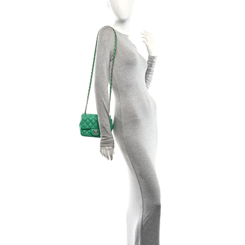 Lambskin Quilted Mini Square Flap Green