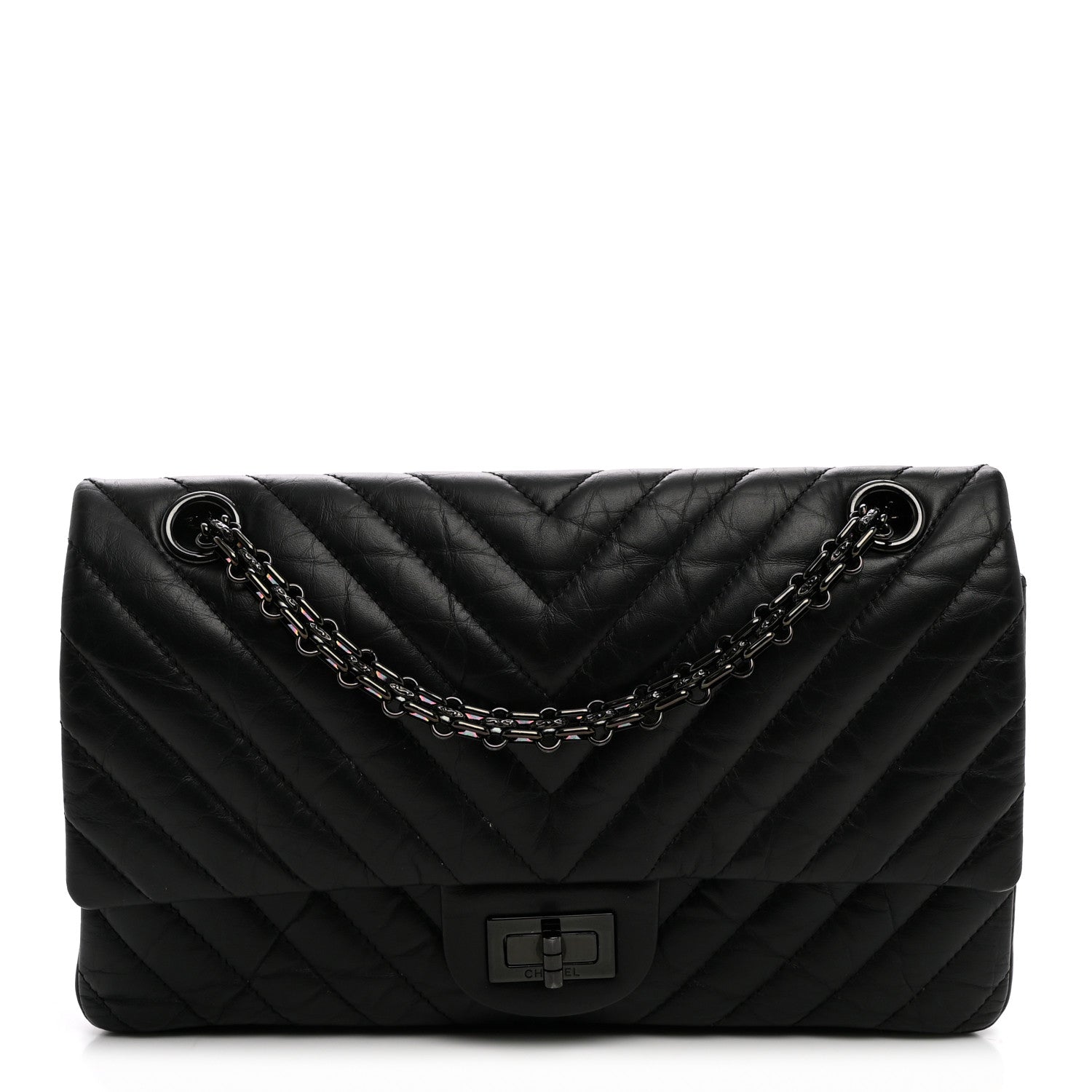 Aged Calfskin Chevron Quilted 2.55 Reissue 225 Flap So Black