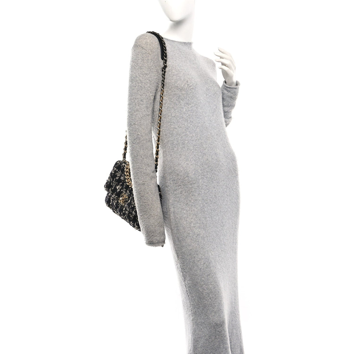 Tweed Quilted Medium Chanel 19 Flap Black Silver Ecru