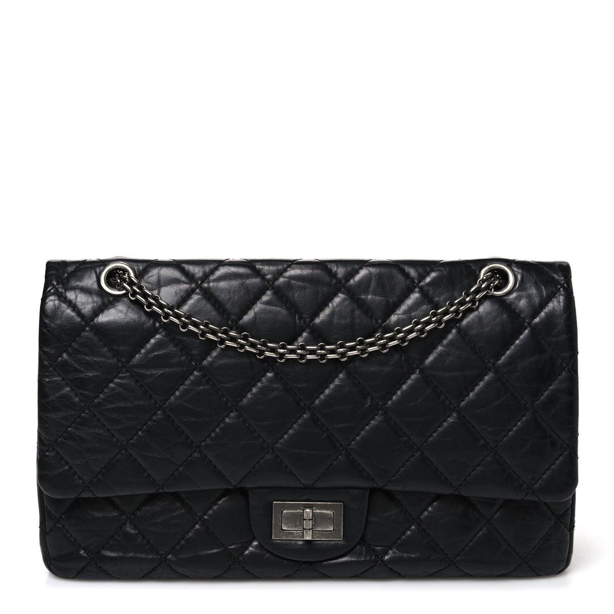 Aged Calfskin Quilted 2.55 Reissue 227 Flap Black