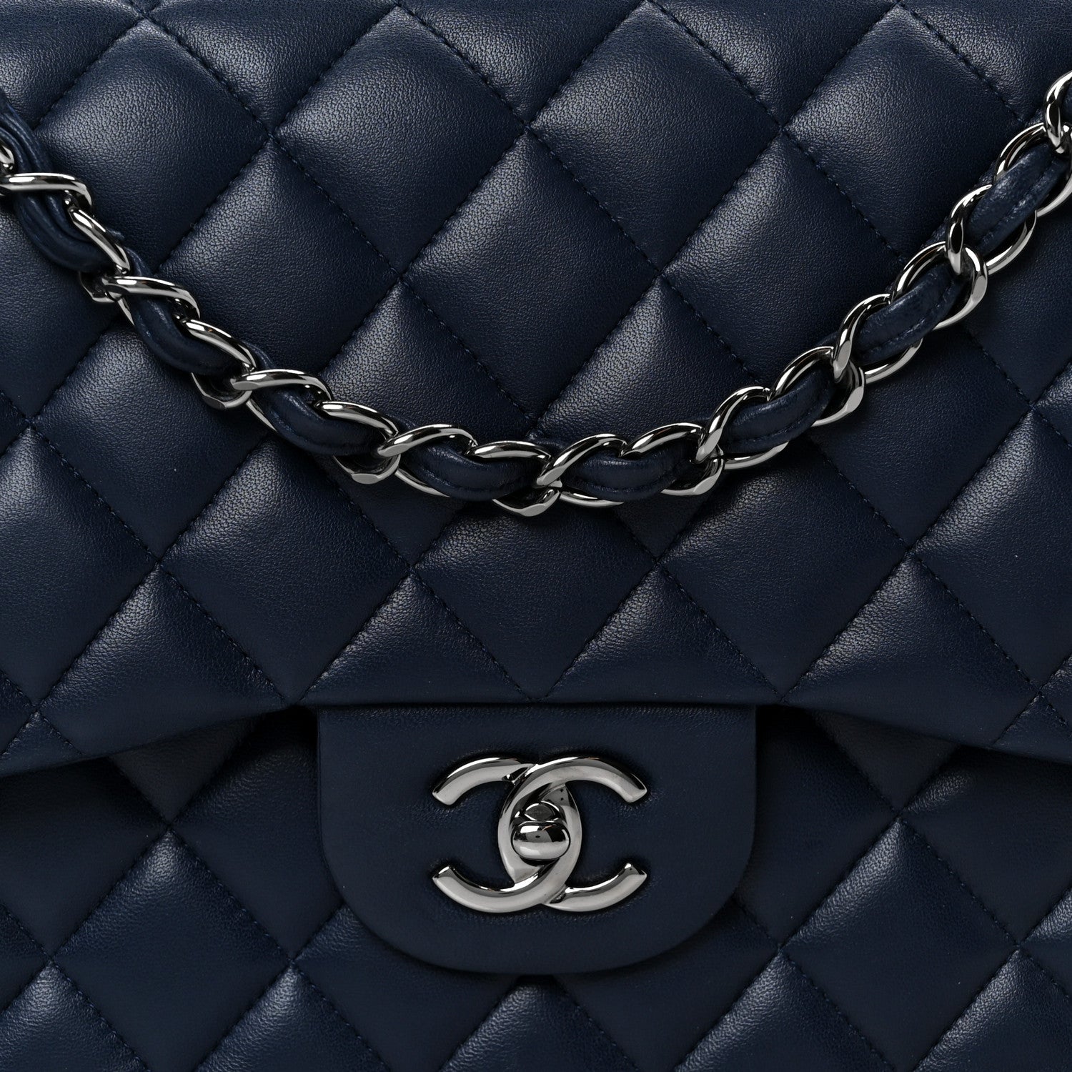 Lambskin Quilted Jumbo Double Flap Navy