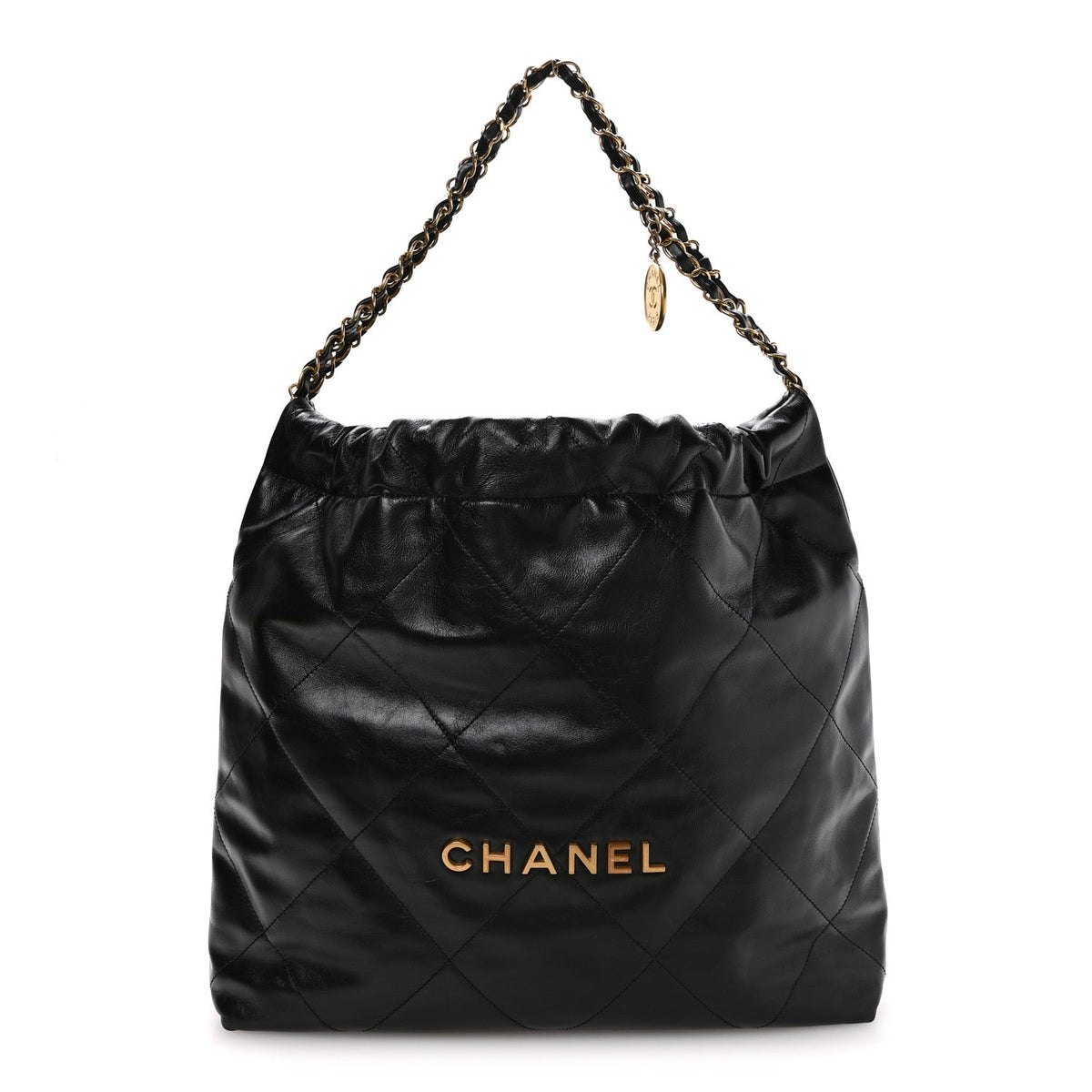 Shiny Calfskin Quilted Chanel 22 Black