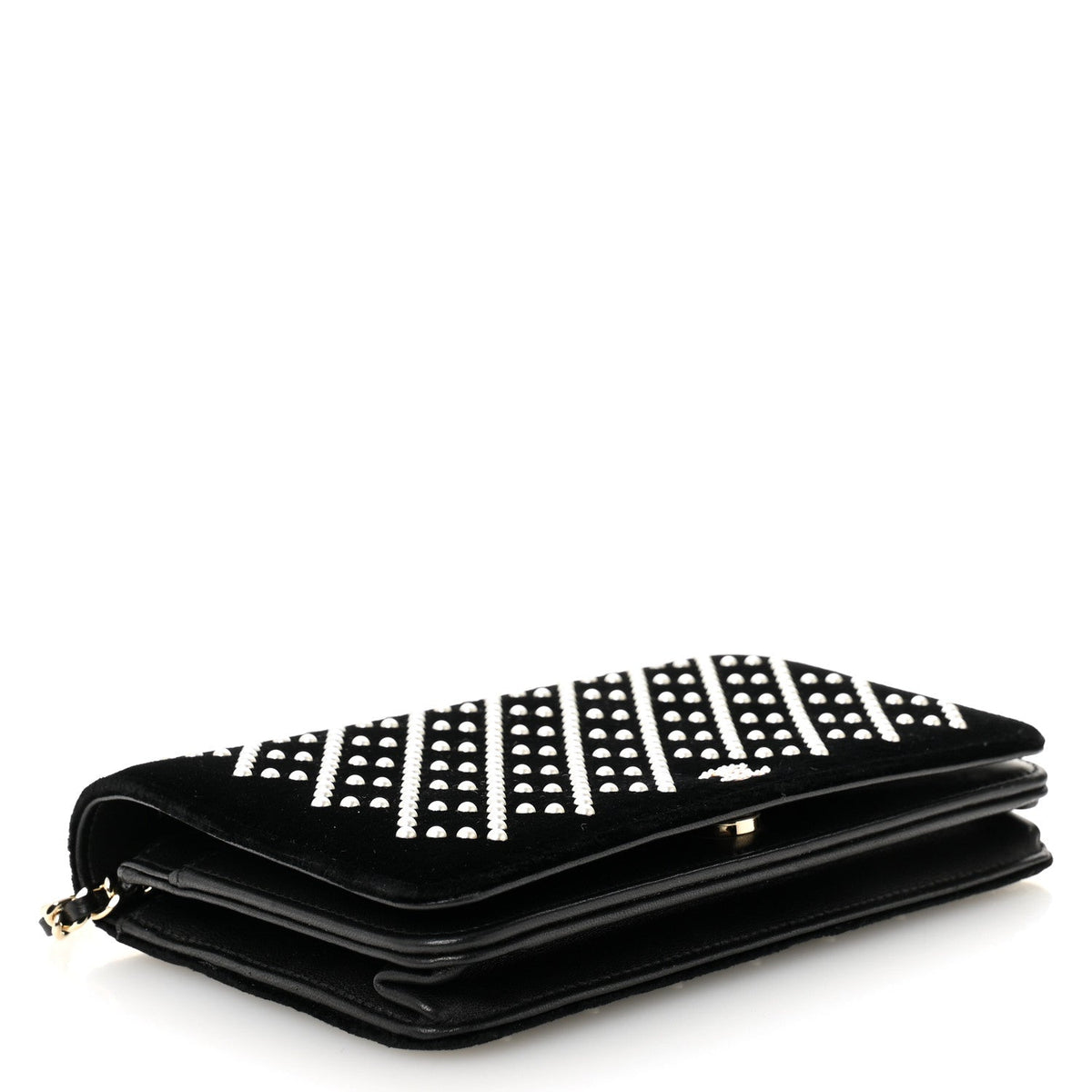 Velvet Pearl Diamond Embellished Wallet On Chain WOC Black