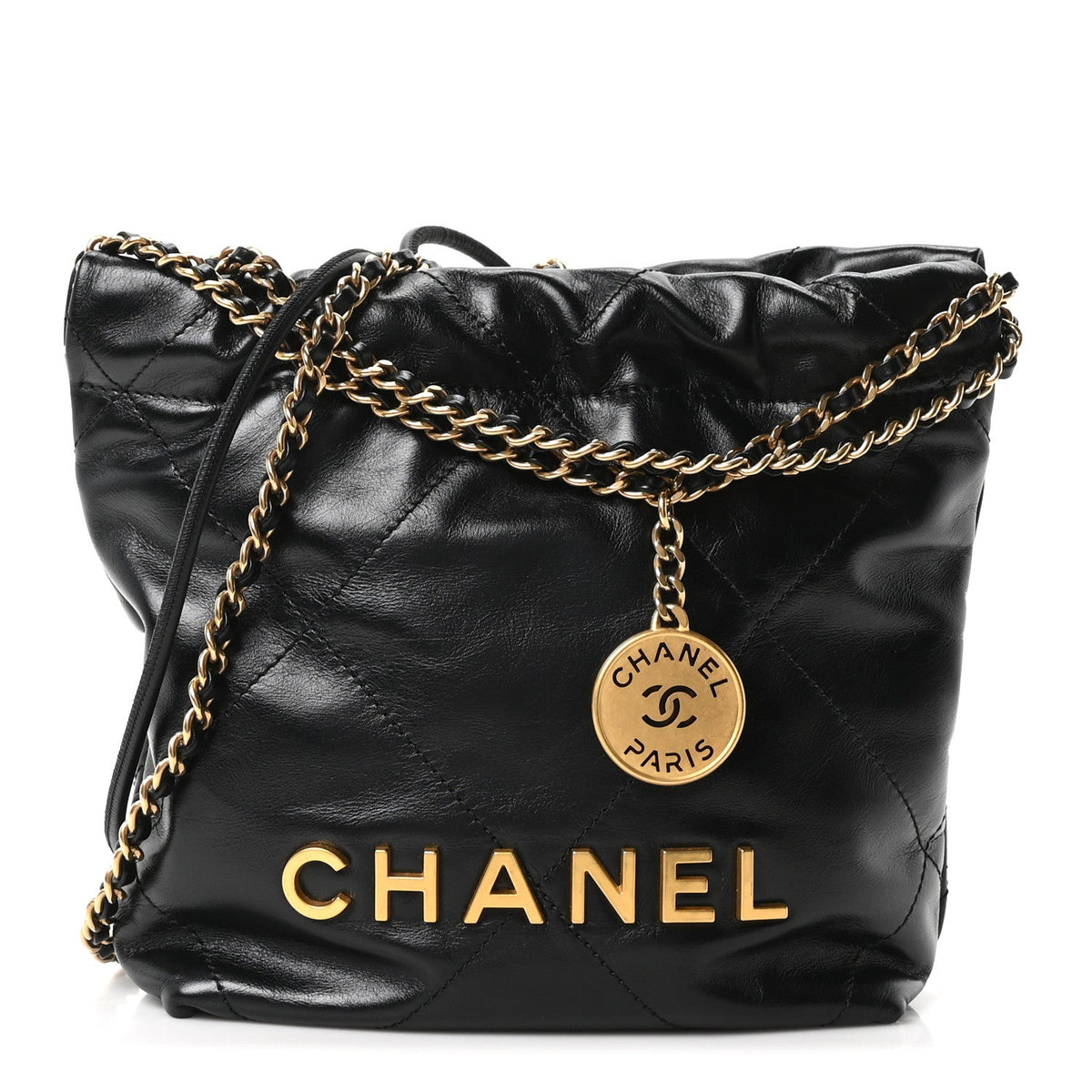 Shiny Calfskin Quilted Mini Chanel 22 Black