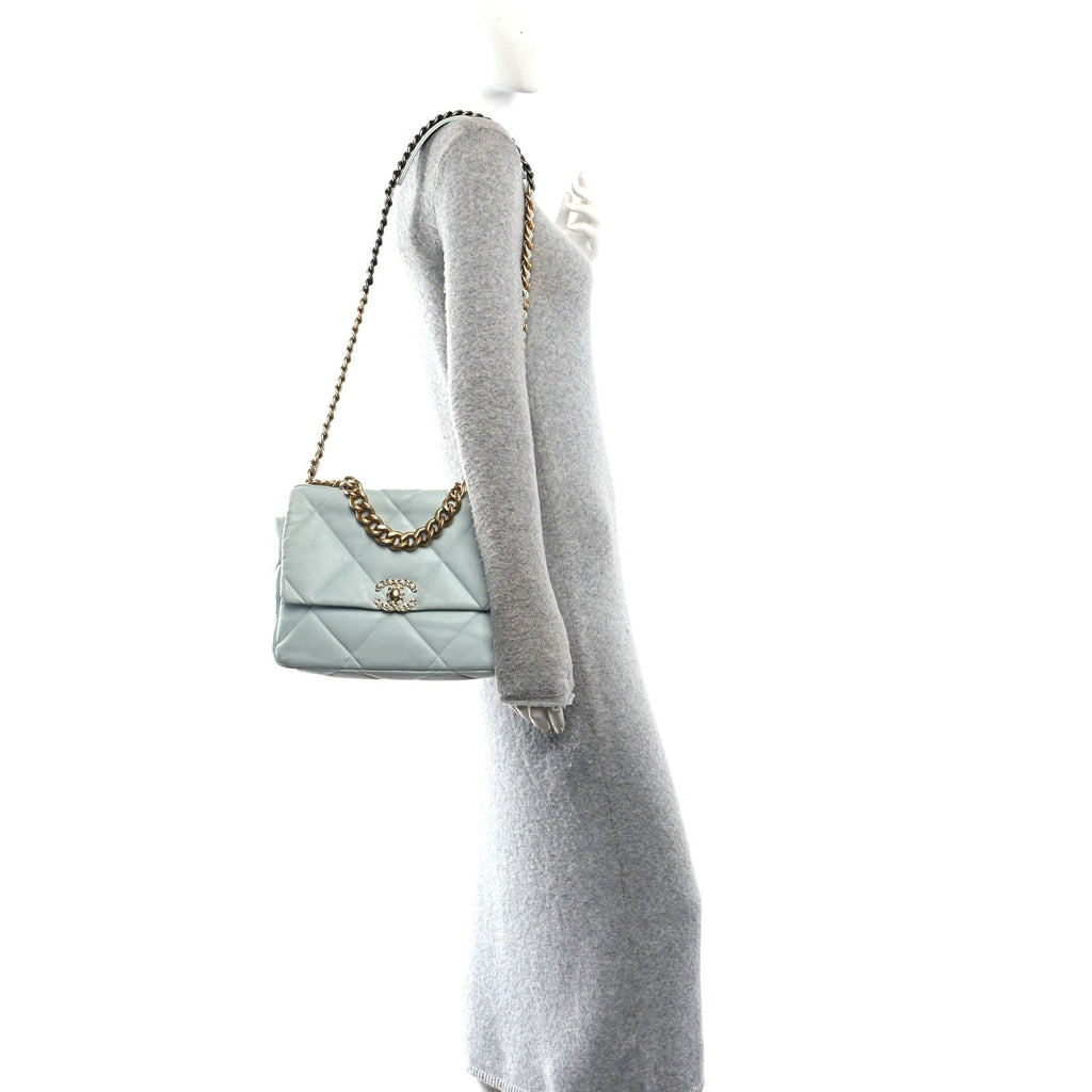 Lambskin Quilted Large Chanel 19 Flap Light Blue