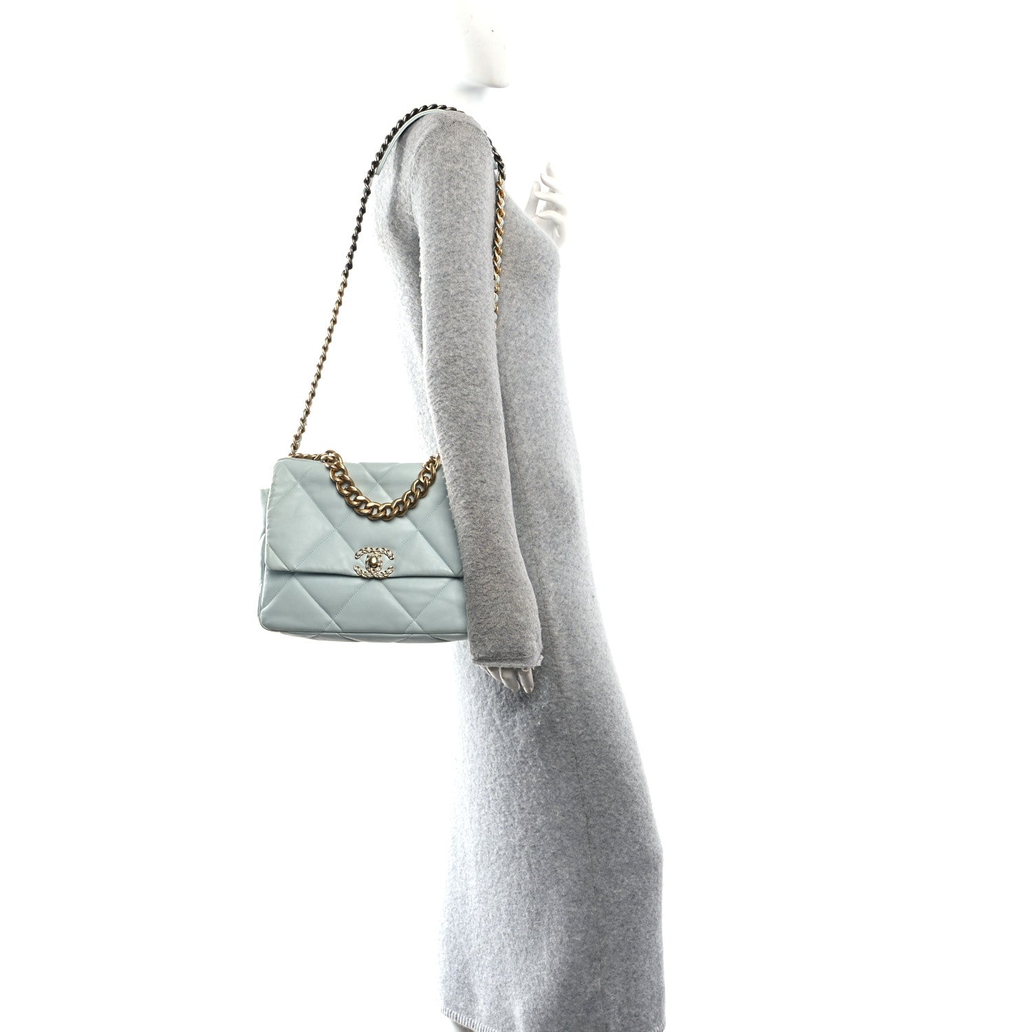 Lambskin Quilted Large Chanel 19 Flap Light Blue