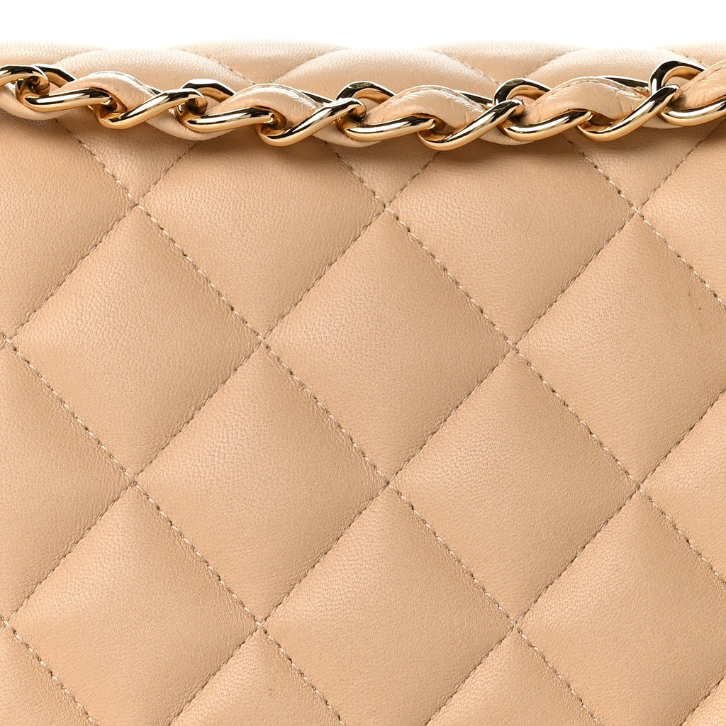 Lambskin Quilted Jumbo Double Flap Light Beige