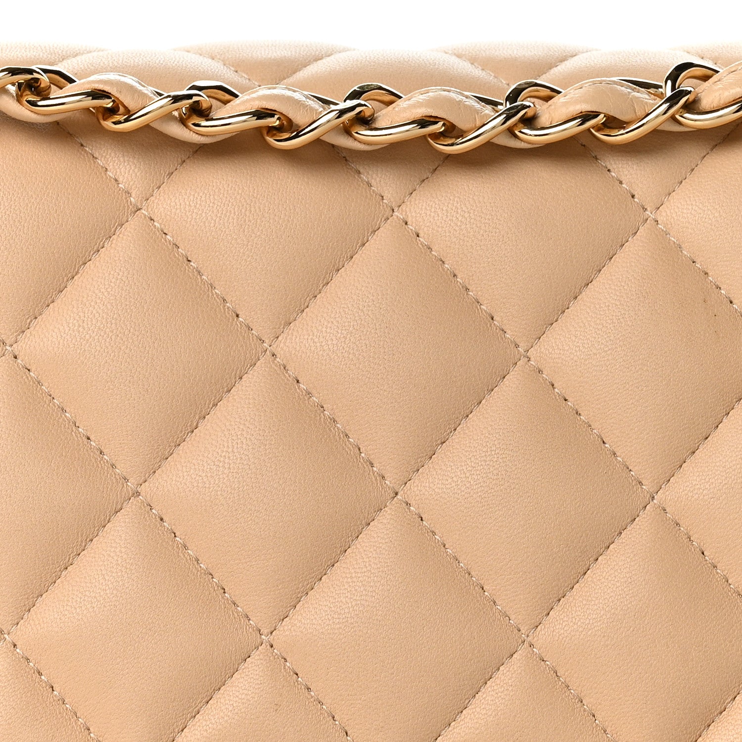 Lambskin Quilted Jumbo Double Flap Light Beige