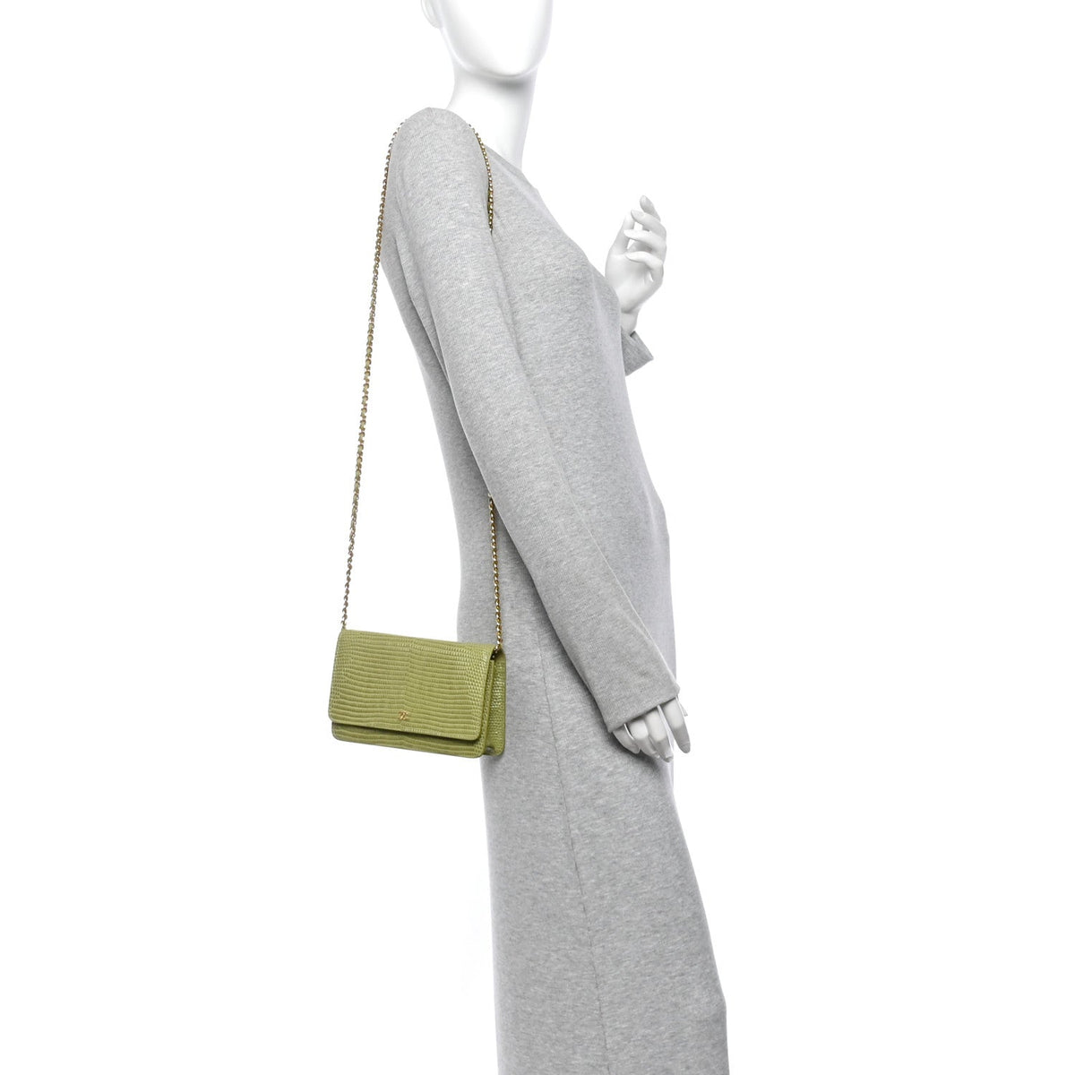 Calfskin Lizard Embossed Wallet On Chain WOC Green