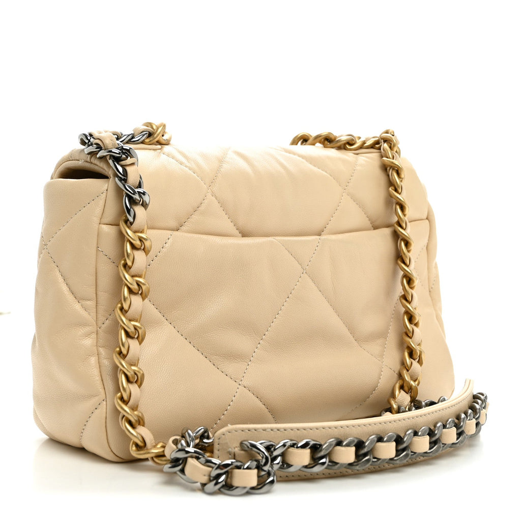 Lambskin Quilted Medium Chanel 19 Flap Light Beige