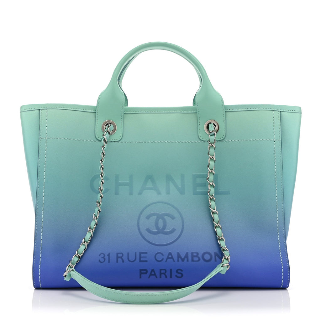 Shaded Calfskin Medium Deauville Tote Light Green Turquoise Purple
