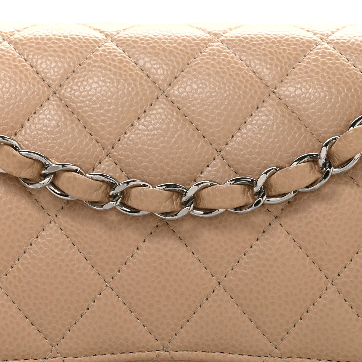 Caviar Quilted Medium Double Flap Beige
