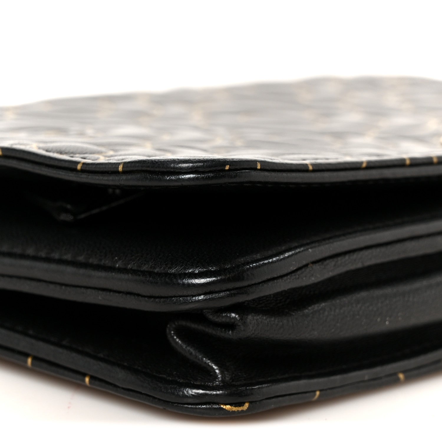 Lambskin Camellia Embossed Wallet On Chain WOC Black Gold