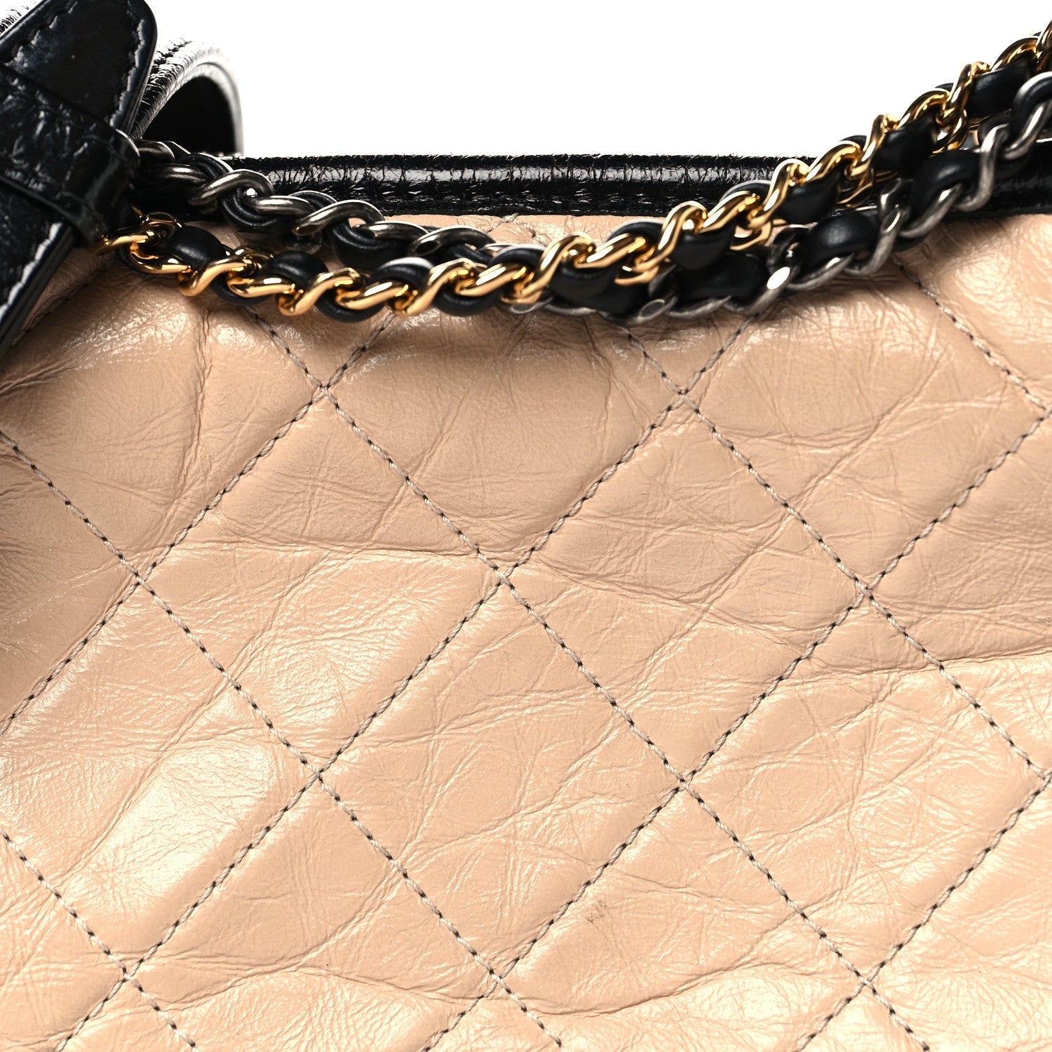 Aged Calfskin Quilted Small Gabrielle Hobo Beige Black