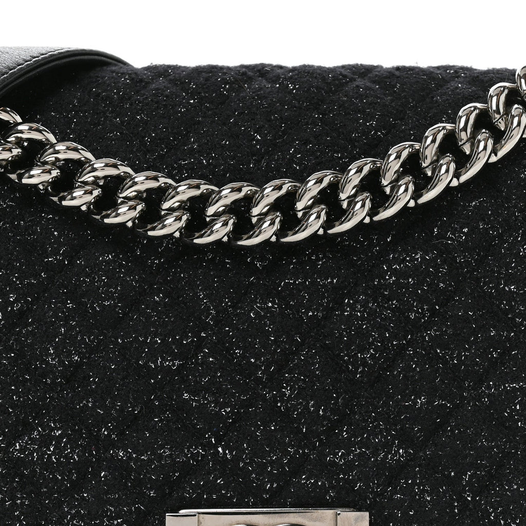 Calfskin Pearl Tweed Medium Boy Flap Black