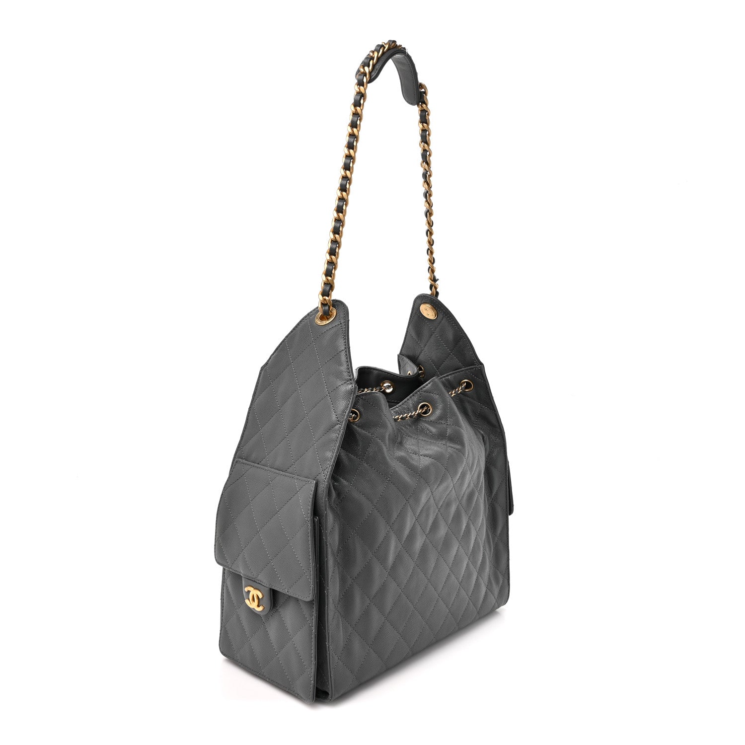 Caviar Quilted Medium Chanel 25 Handbag Dark Grey