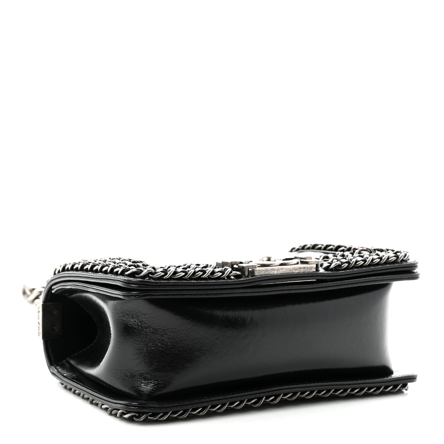 Glazed Calfskin Quilted Small Boy Chained Flap Black