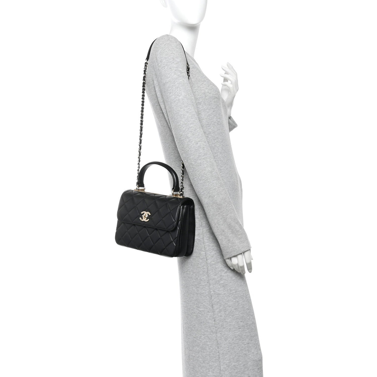 Lambskin Quilted Small Trendy CC Dual Handle Flap Bag Black