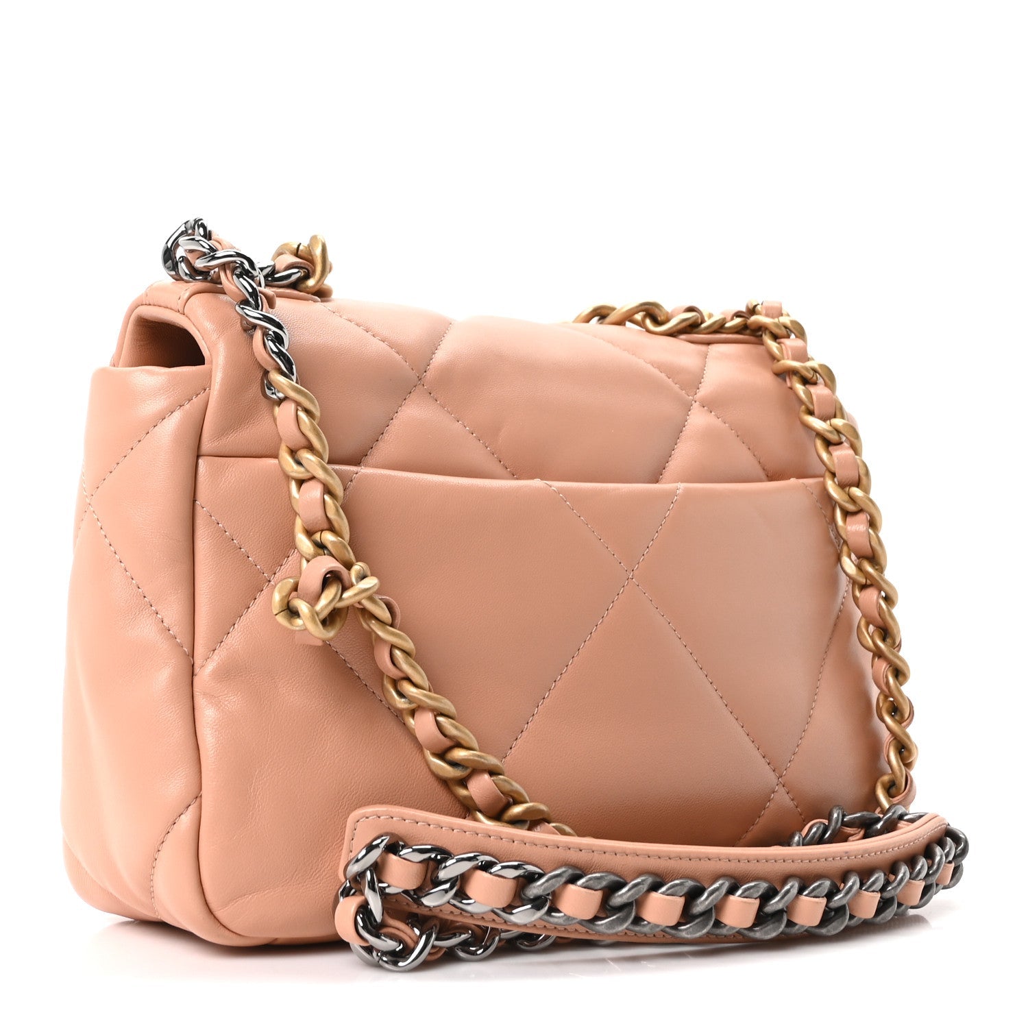 Lambskin Quilted Medium Chanel 19 Flap Beige