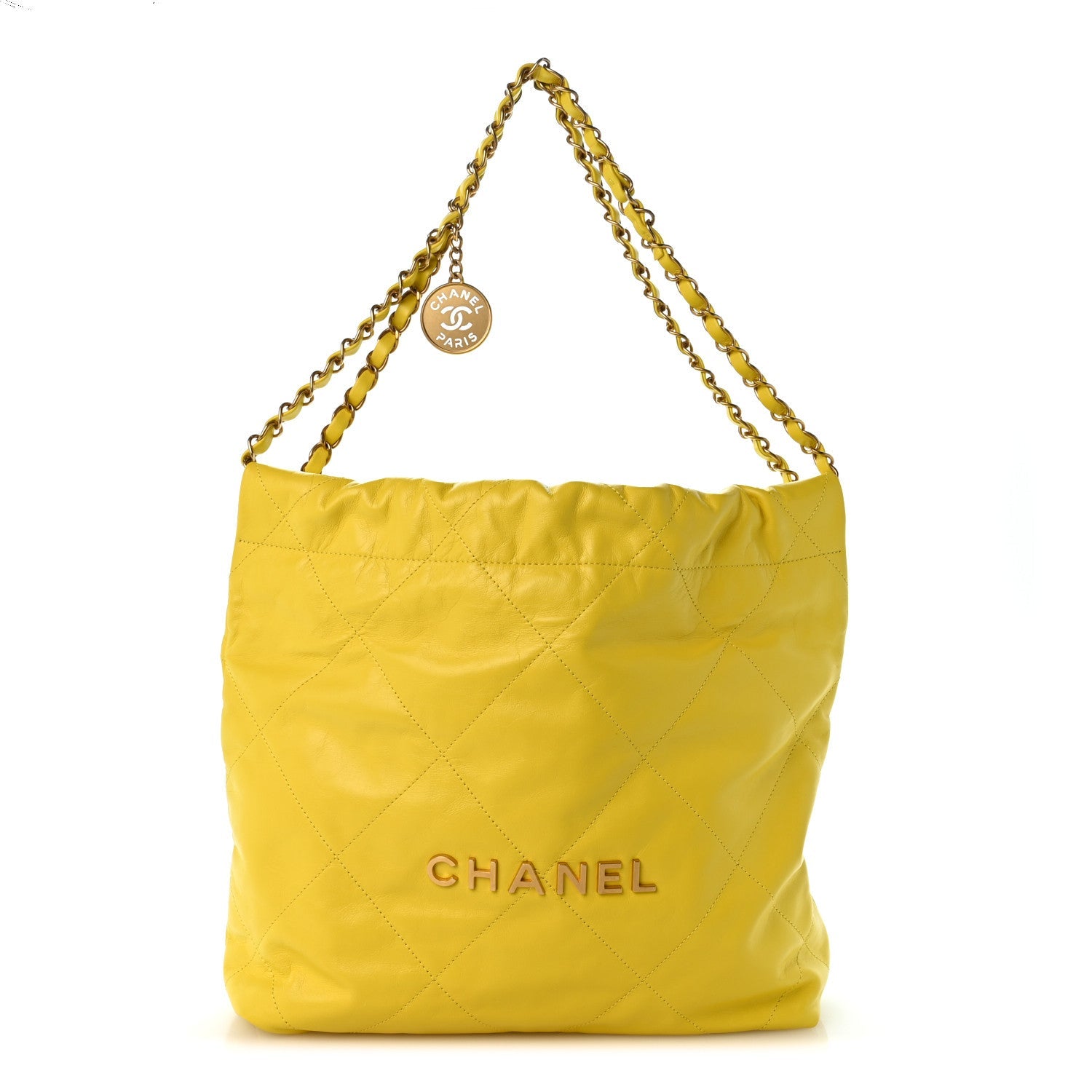 Shiny Calfskin Quilted Small Chanel 22 Yellow