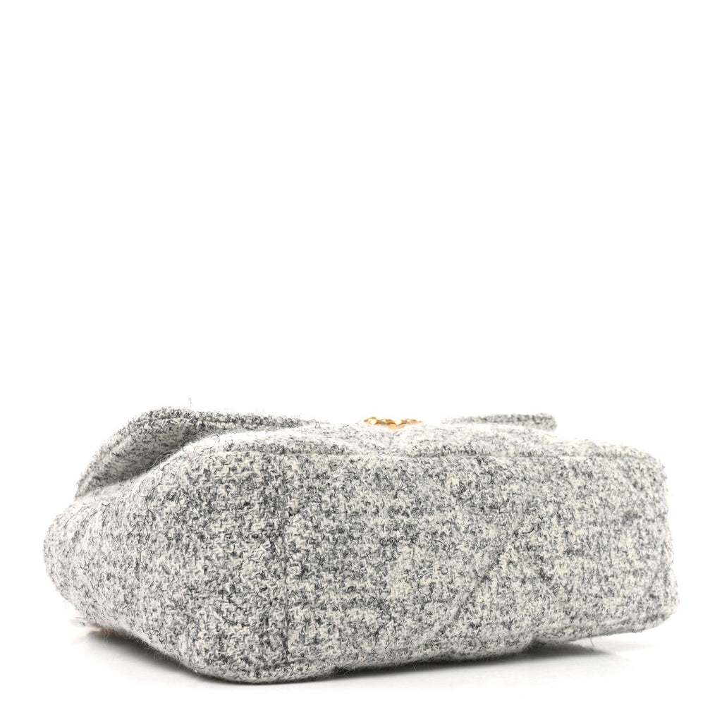 Tweed Quilted Medium Chanel 19 Flap Grey Ecru