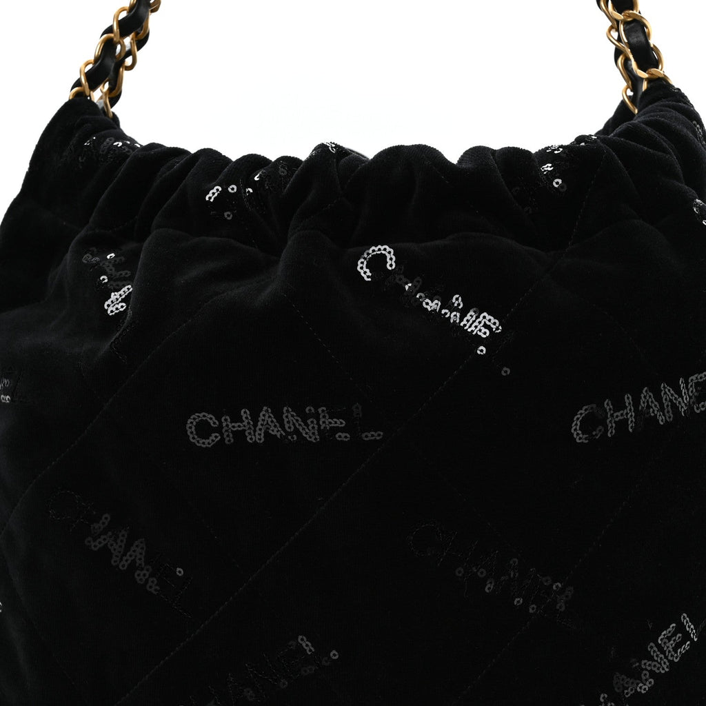 Velvet Sequin Quilted Chanel 22 Black