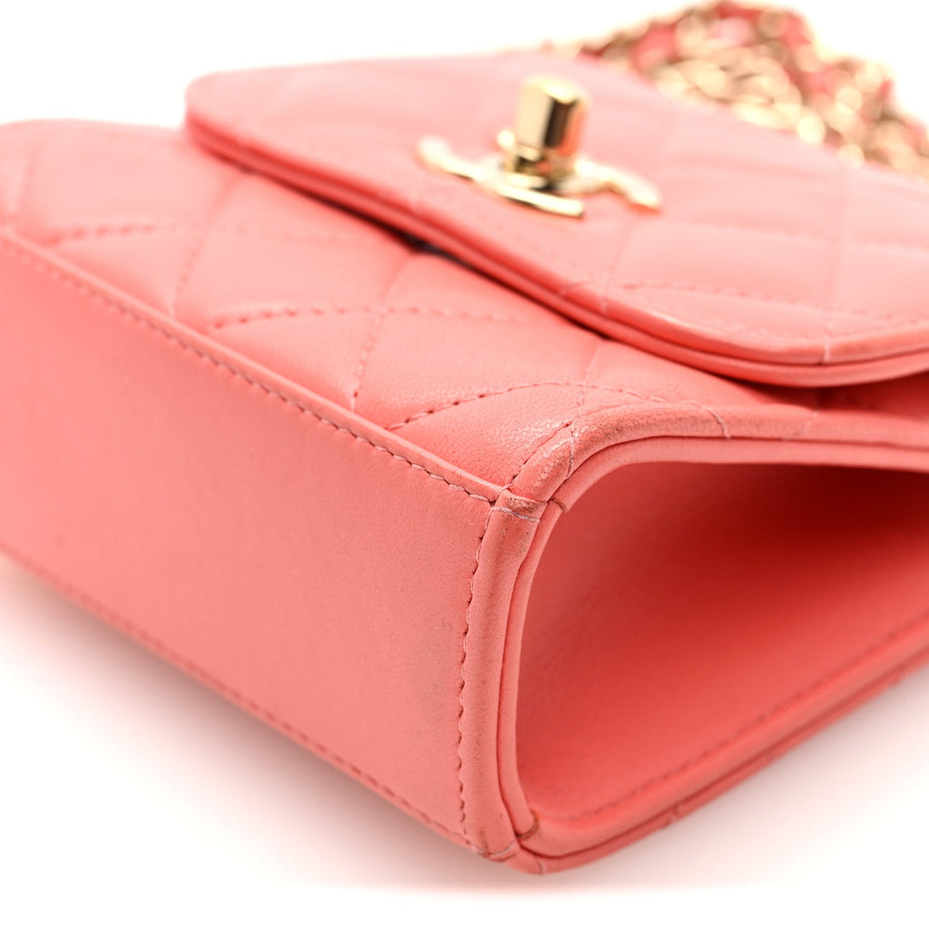 Lambskin Quilted Mini Trendy CC Clutch With Chain Coral Pink