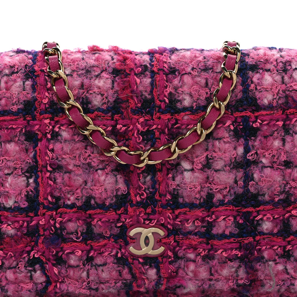 Tweed Quilted Wallet On Chain WOC Fuchsia Purple