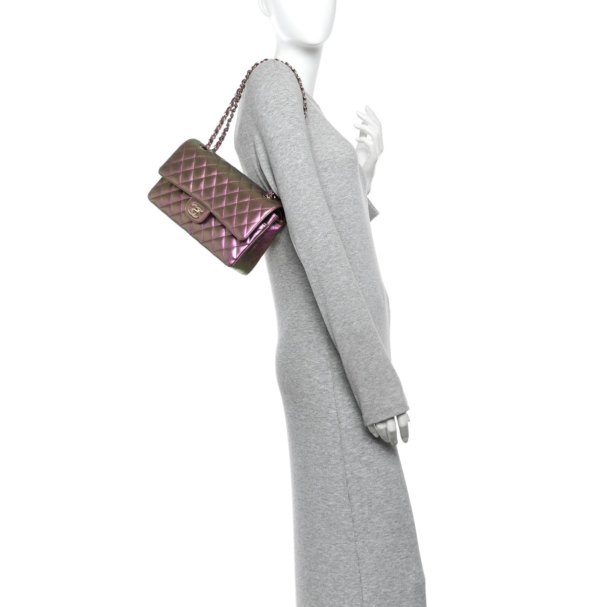 Iridescent Lambskin Quilted Medium Double Flap Purple