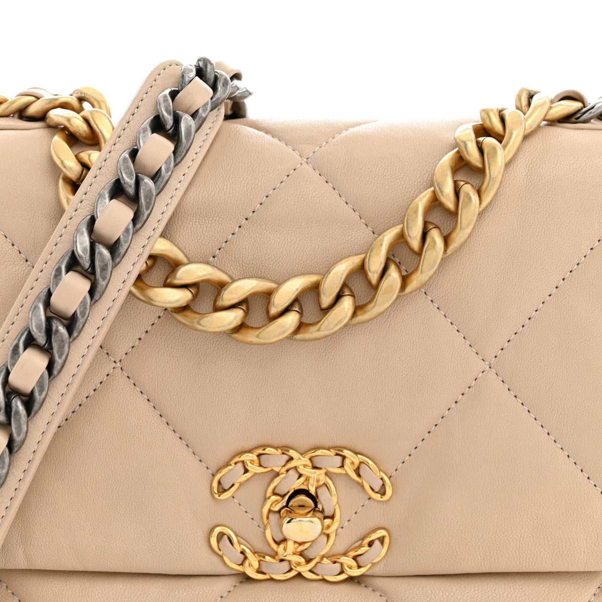Lambskin Quilted Medium Chanel 19 Flap Light Beige