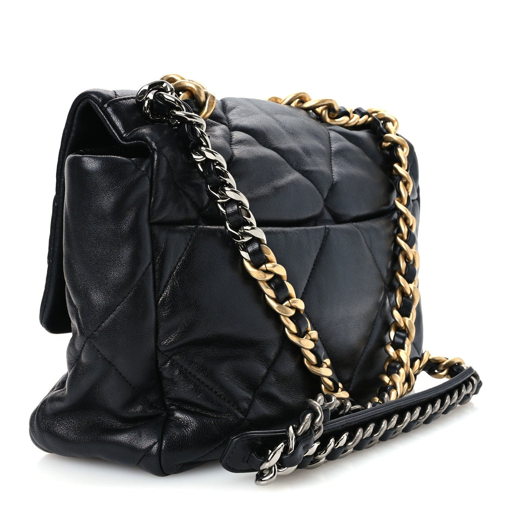 Goatskin Quilted Large Chanel 19 Flap Black
