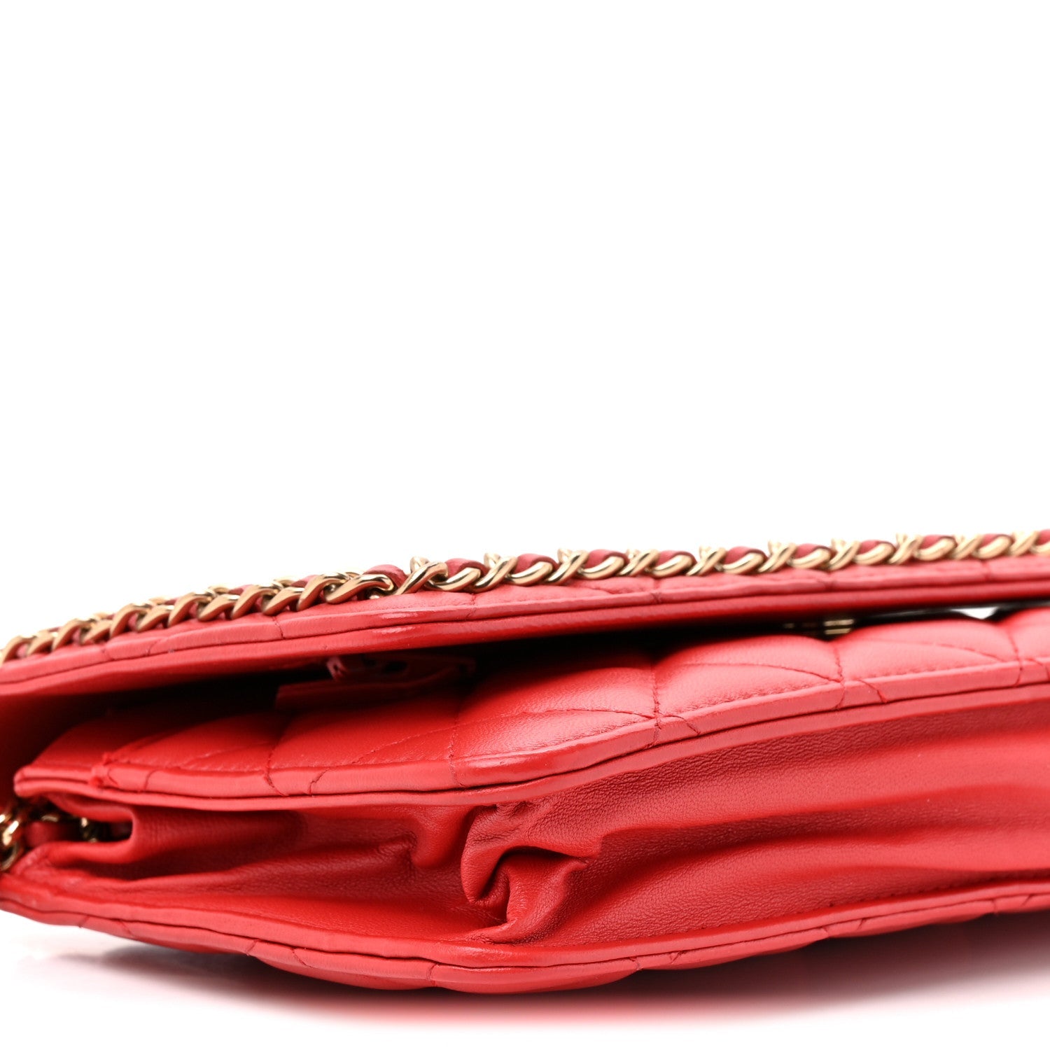 Lambskin Quilted Chain Around Wallet On Chain WOC Red