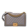 Caviar Quilted Chain Around Medium Boy Flap Grey
