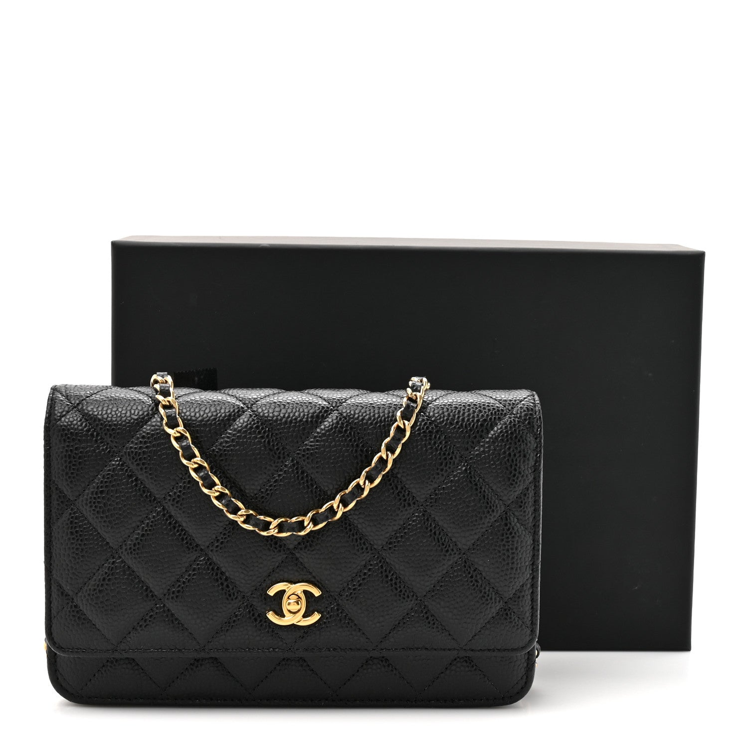Caviar Quilted CC Turnlock Wallet On Chain WOC Black