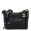 Aged Calfskin Quilted Small Gabrielle Hobo Black