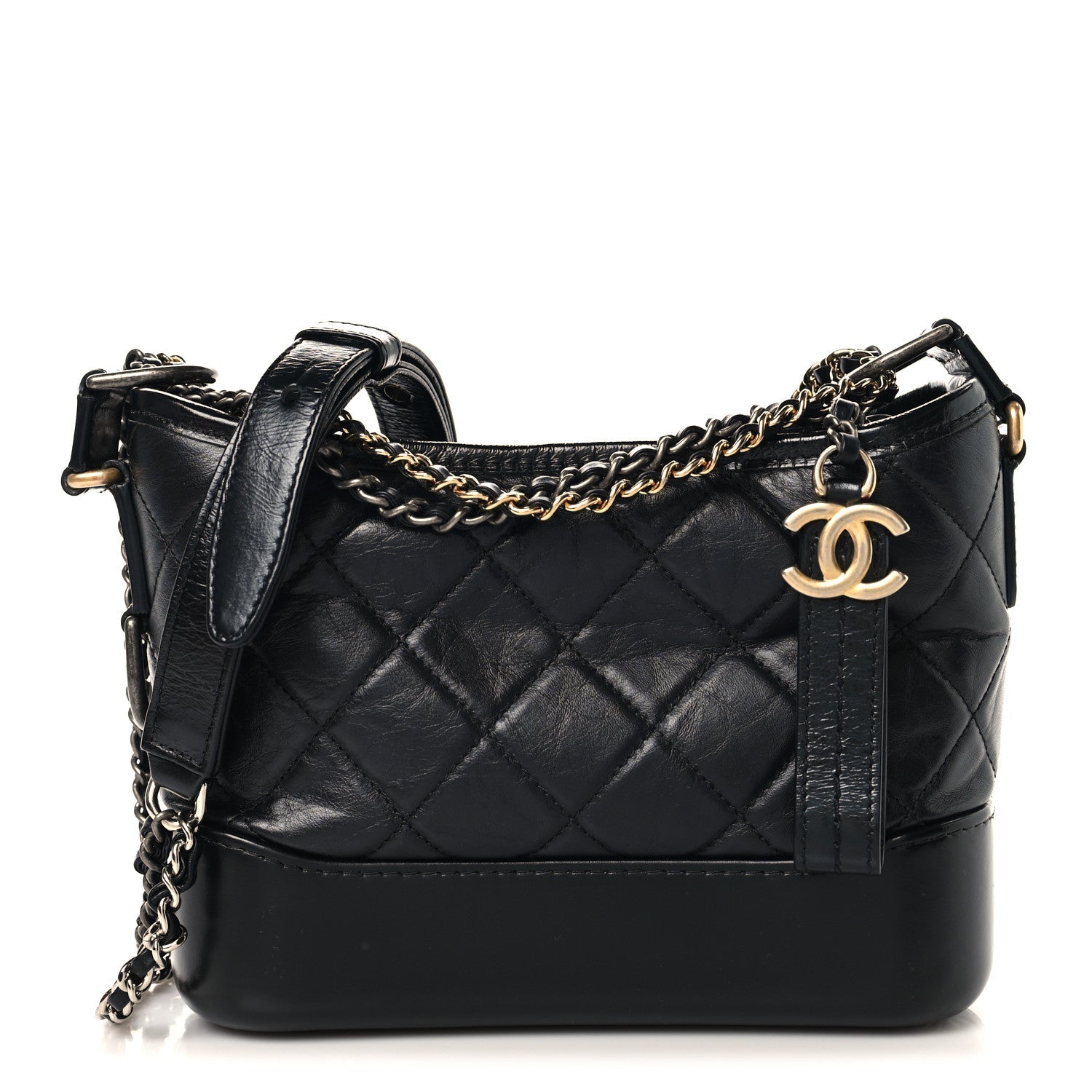 Aged Calfskin Quilted Small Gabrielle Hobo Black