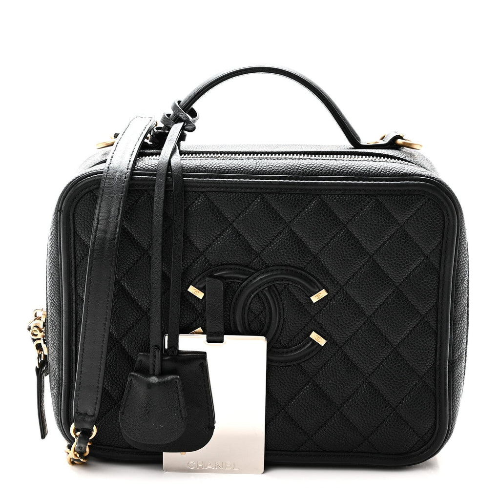 Caviar Quilted Large CC Filigree Vanity Case Black
