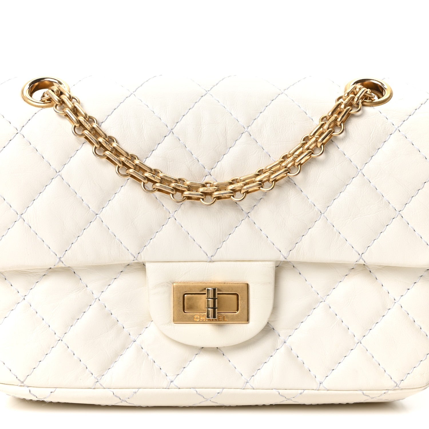 Aged Calfskin Quilted 2.55 Reissue Mini Flap White