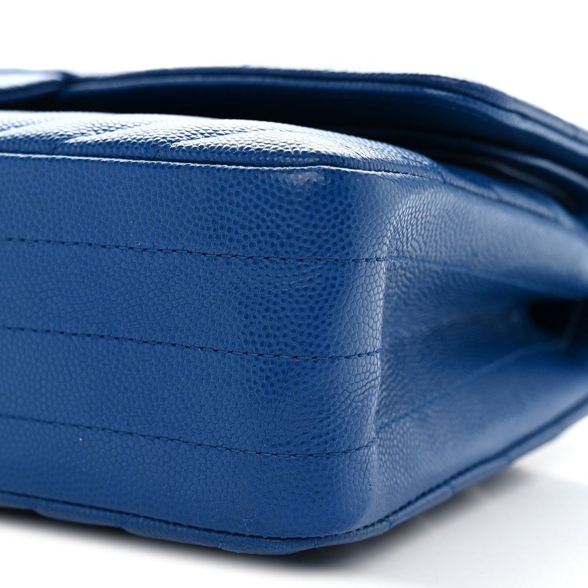 Caviar Chevron Quilted Medium Double Flap Blue