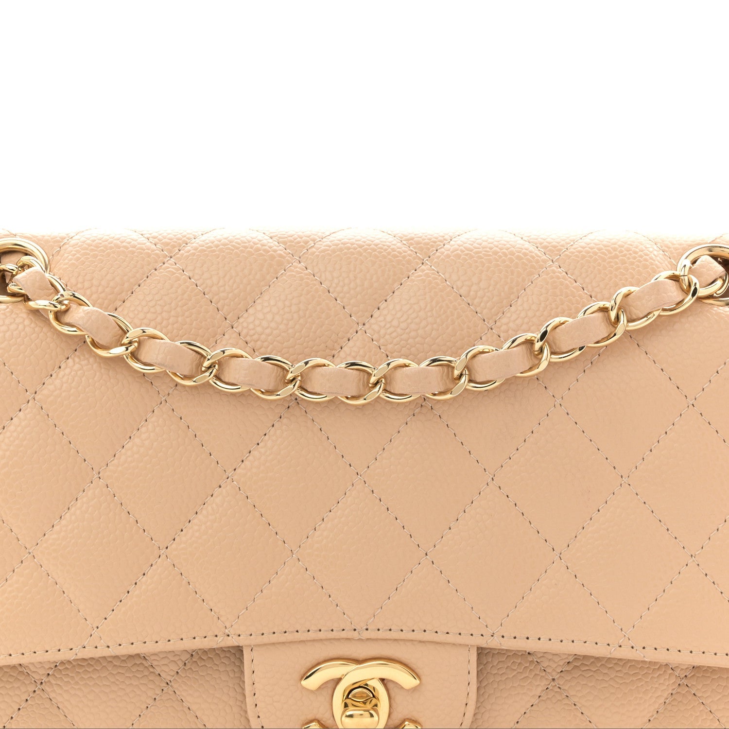 Caviar Quilted Medium Double Flap Beige