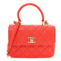 Lambskin Quilted Mini Trendy CC Dual Handle Flap Bag Dark Orange