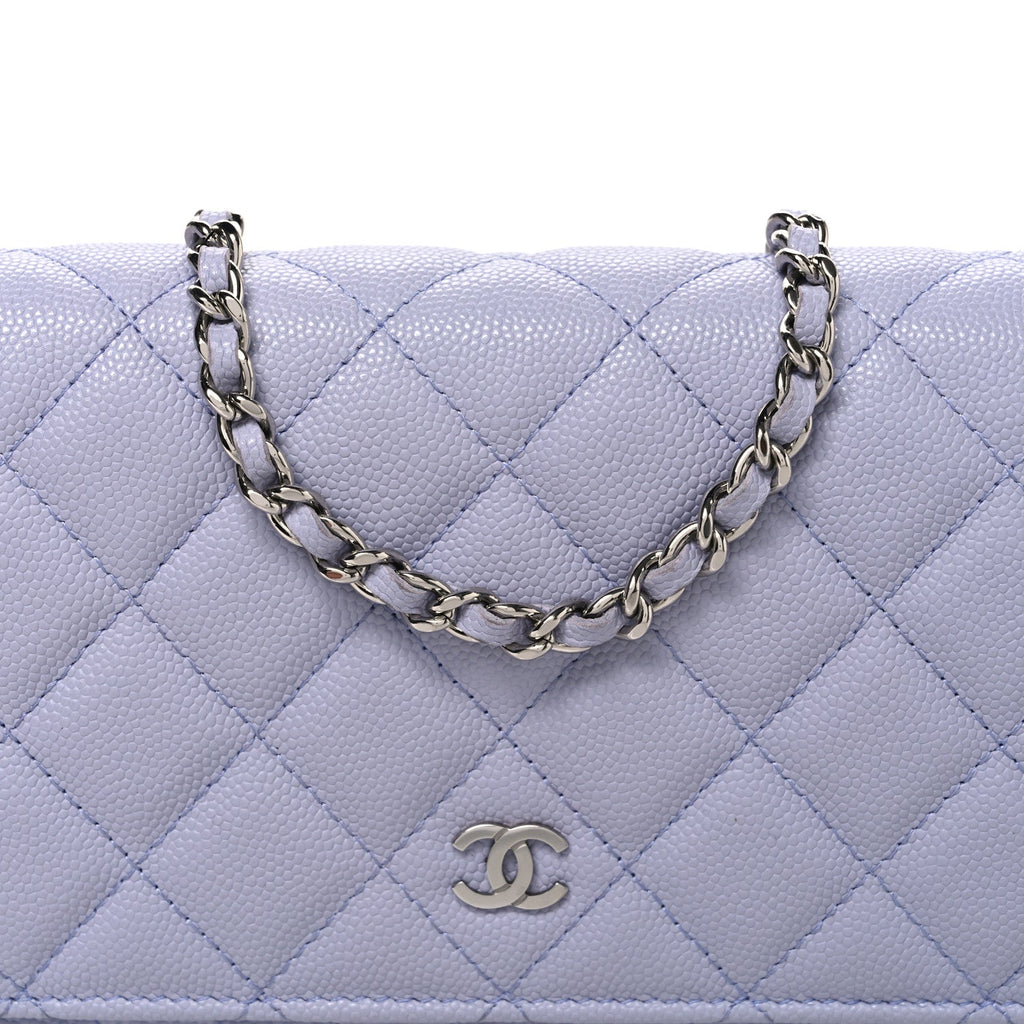 Caviar Quilted Wallet on Chain WOC Light Purple