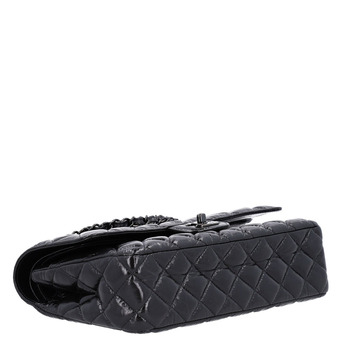 Shiny Crumpled Calfskin Quilted Medium Double Flap So Black