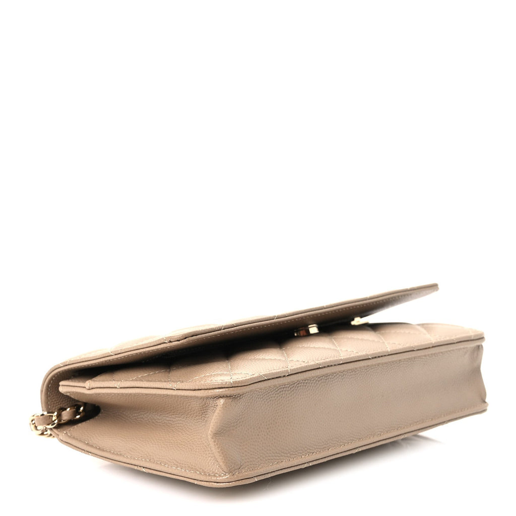 Metallic Caviar Quilted Wallet On Chain WOC Dark Gold