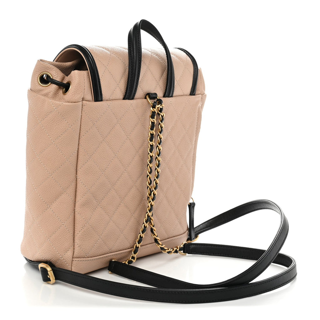 Caviar Quilted Filigree Backpack Beige Black