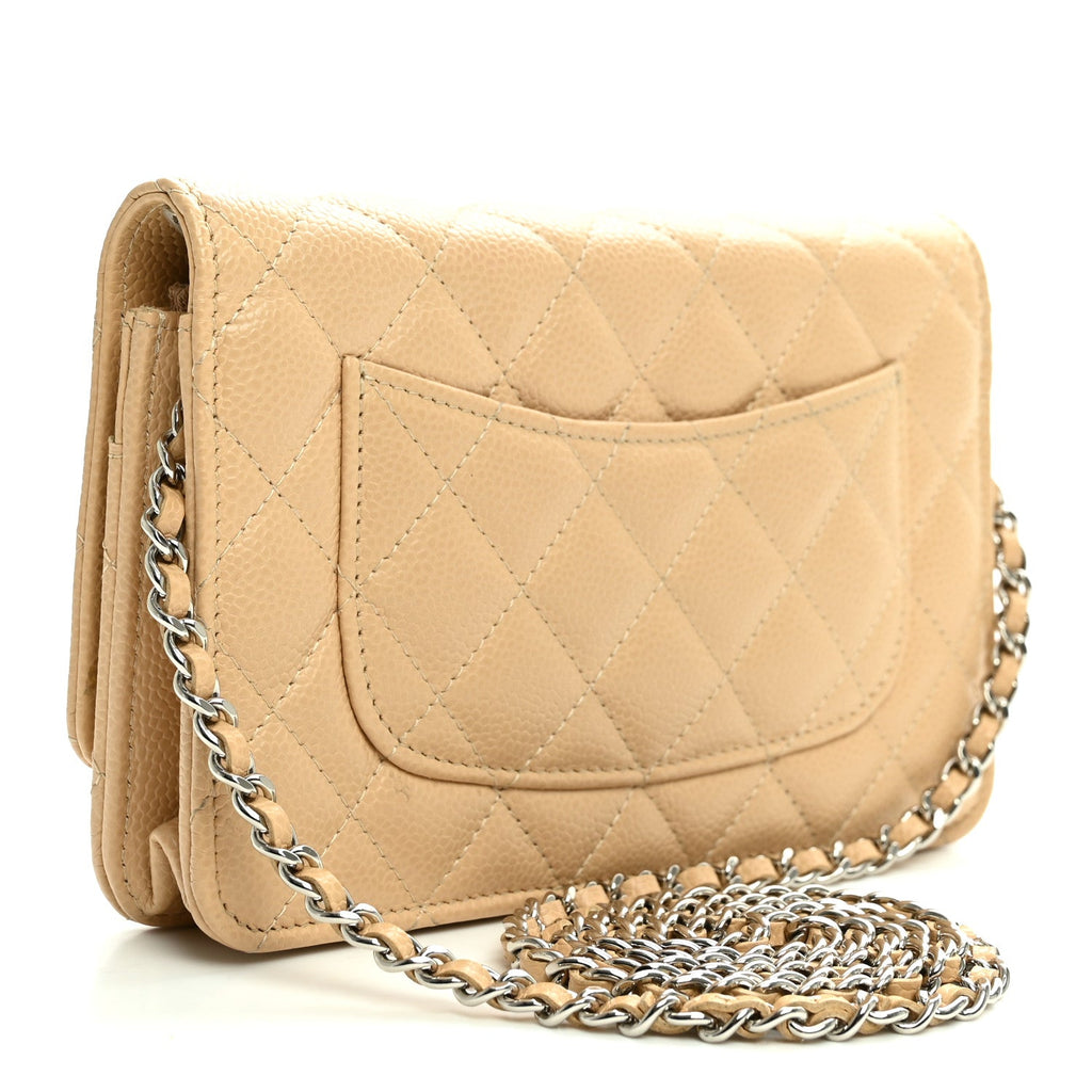 Caviar Quilted Wallet on Chain WOC Beige