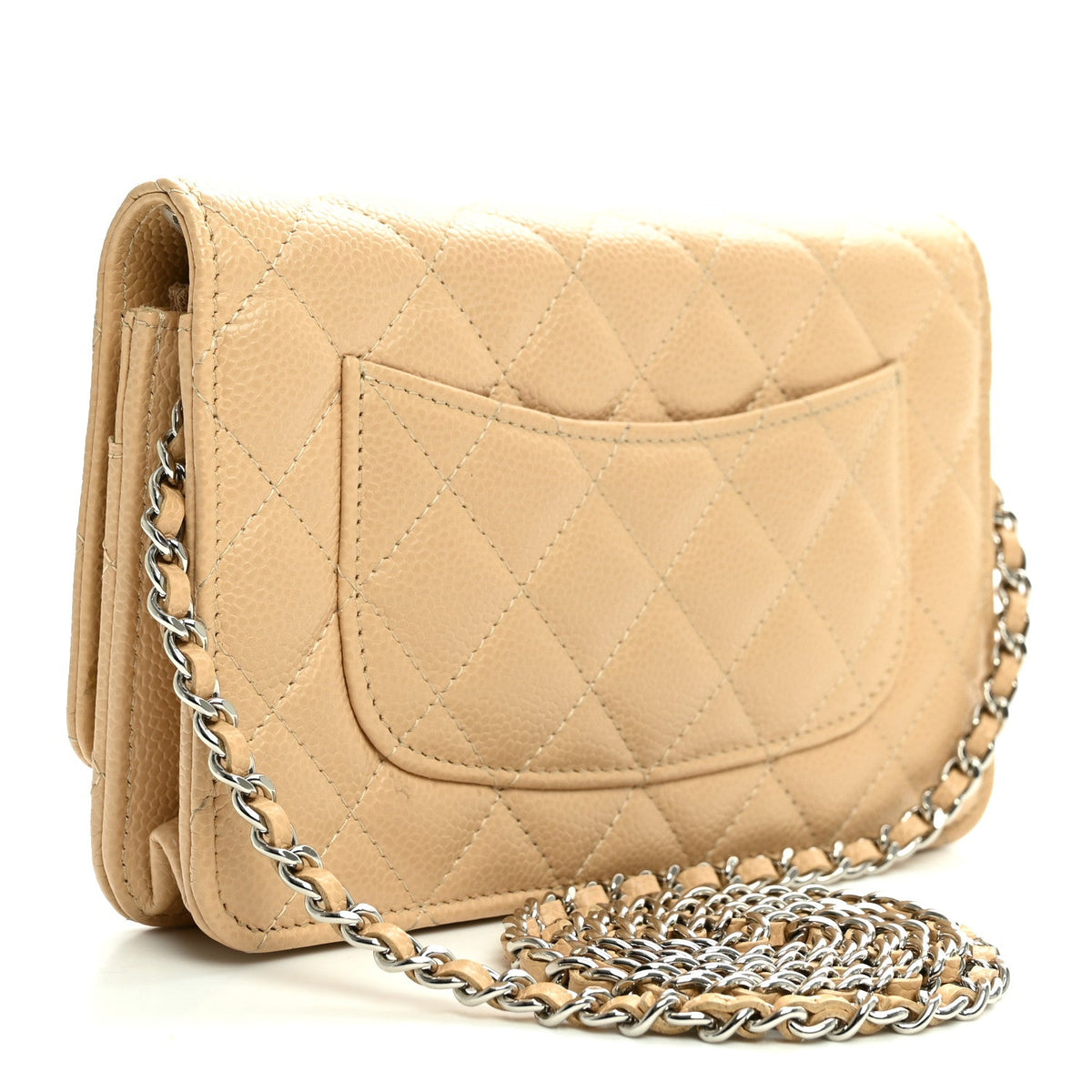 Caviar Quilted Wallet on Chain WOC Beige